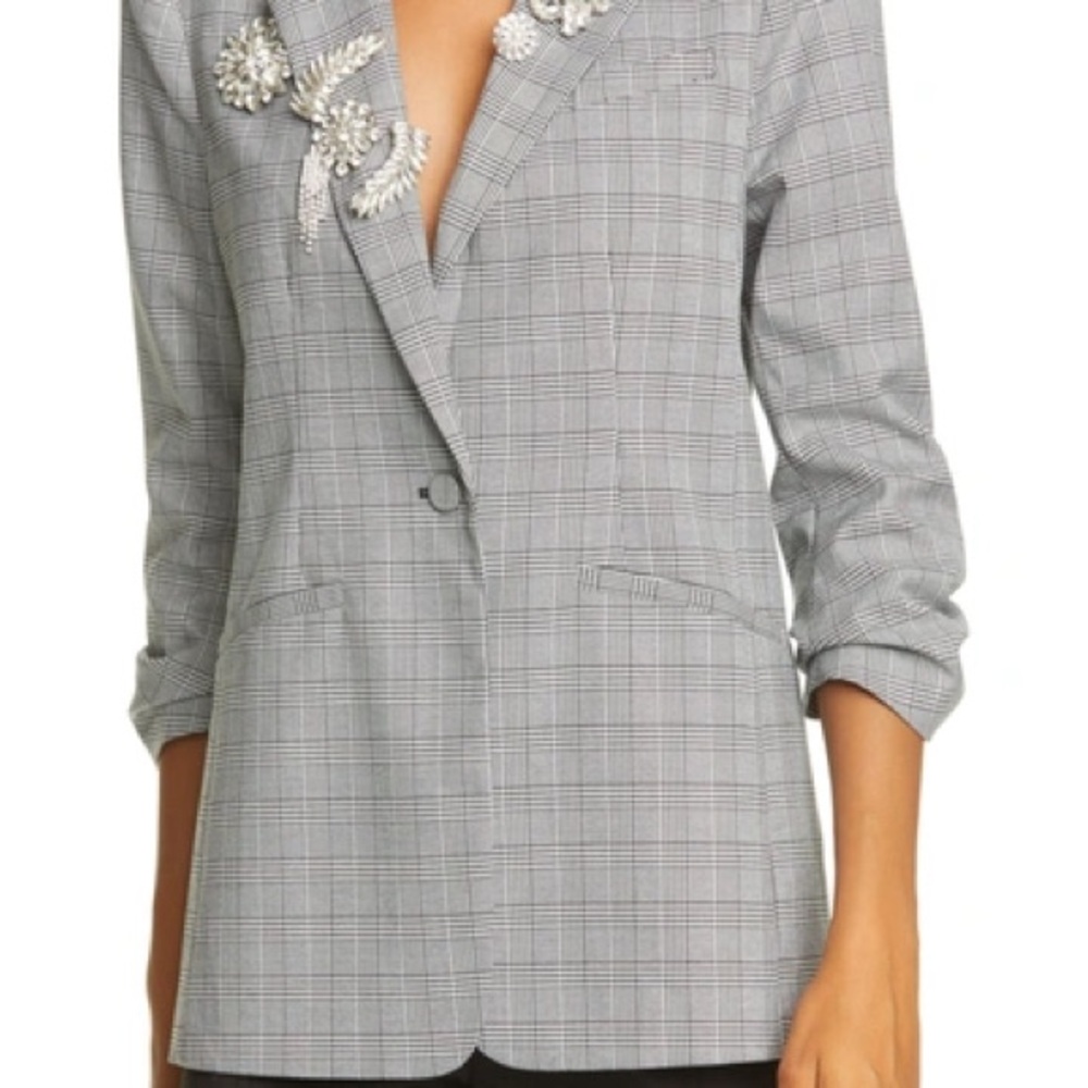 Cinq à Sept Gray Plaid Blazer with Embellishments